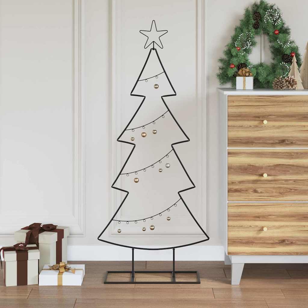 Albero Di Natale In Metallo Nero 125 Cm | Design Minimalista, Per Interno O Esterno Riparato, Base In Acciaio, Elegante Centro Moderno