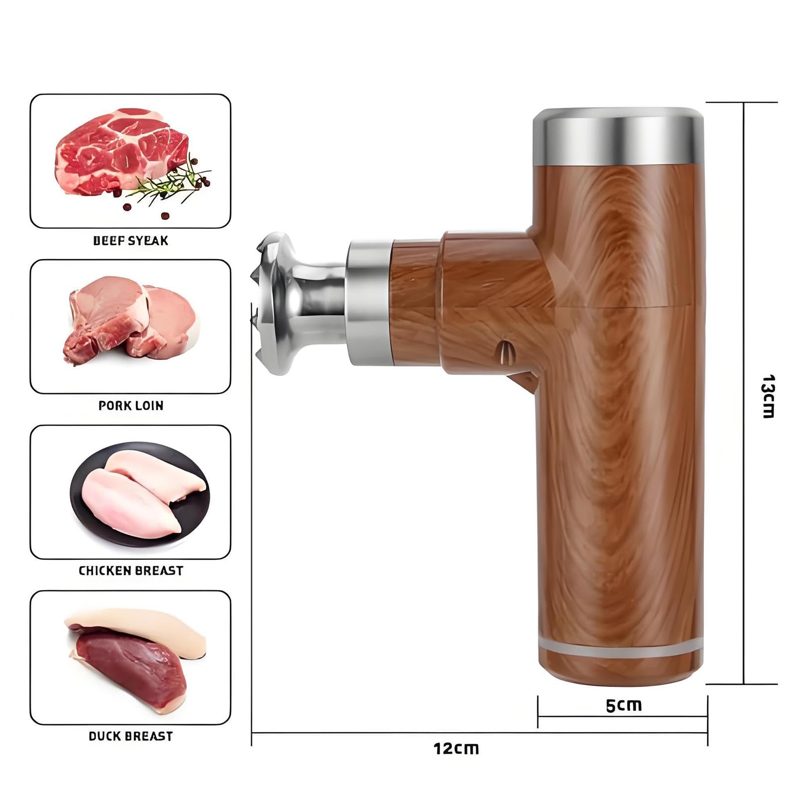Batticarne elettrico, portatile, senza fili, con teste a martello in acciaio inox, 6 livelli regolabili per manzo, pollo, maiale e altro ancora