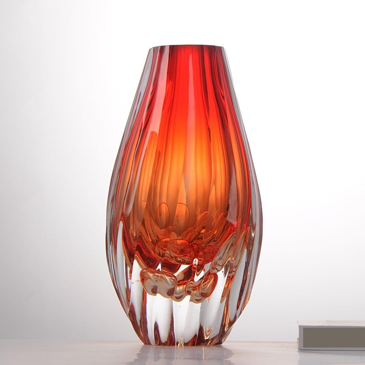 vasi per Arredamento Vasi in Vetro soffiato a Mano sfumato Rosso-Arancio Alti 32,5 cm