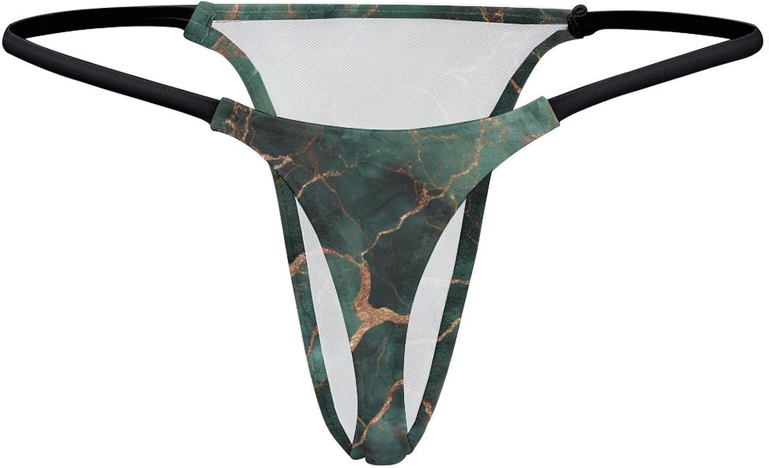 Emerald Green Marble Pattern Sexy G String Thongs for Women Underwear | Seamless Panties Lingerie Breathable Low Rise No Show