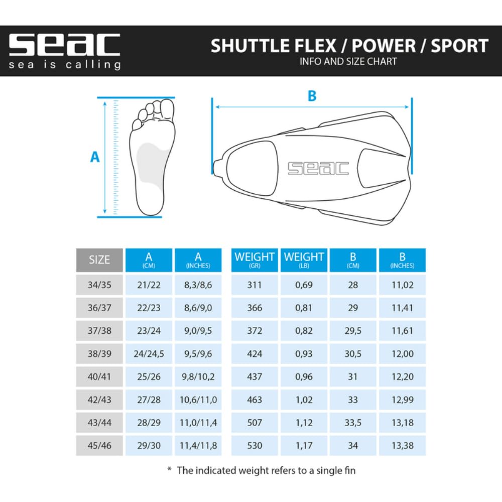 Seac Palmes courtes unisexes Shuttle 100 % silicone pour la natation conçues pour l'entraînement de force ou de cardio