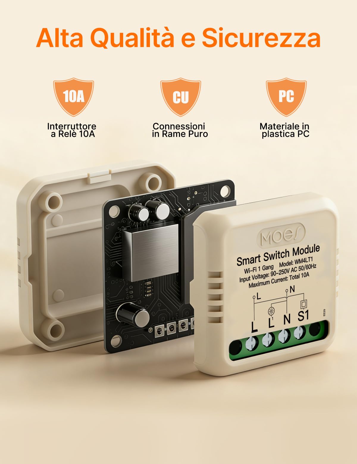 MOES Interruttore della luce Wlan da incasso, modulo relè mini, compatibile con Smart Life Tuya, Alexa e Google Home, neutro richiesto (1 volte)
