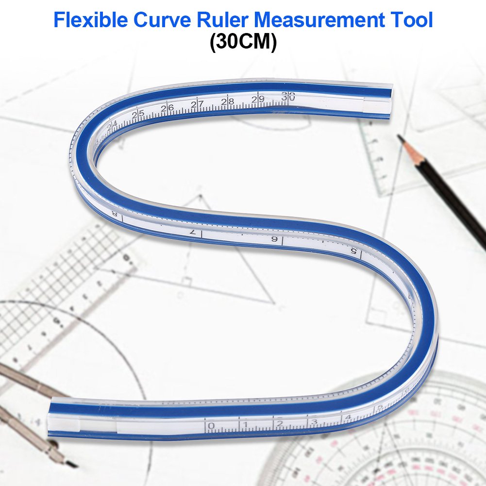 Akozon Flexible Curve Ruler, Plastic Blue White Curve Flex Design Ruler for Engineering Drawing, Design Graphics, 12 Inch, 24 Inch Optional(12inch/30cm)