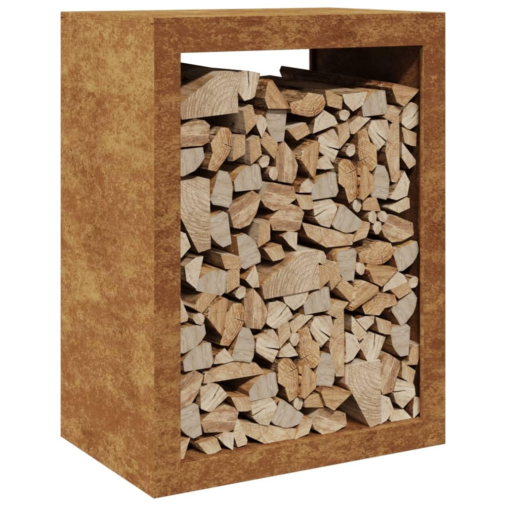 Homgoday Leñero de Acero Oxidado 60x40x80 cm, Soporte para leña, Almacenamiento de Troncos, Estante para leñas, Soportes para leña