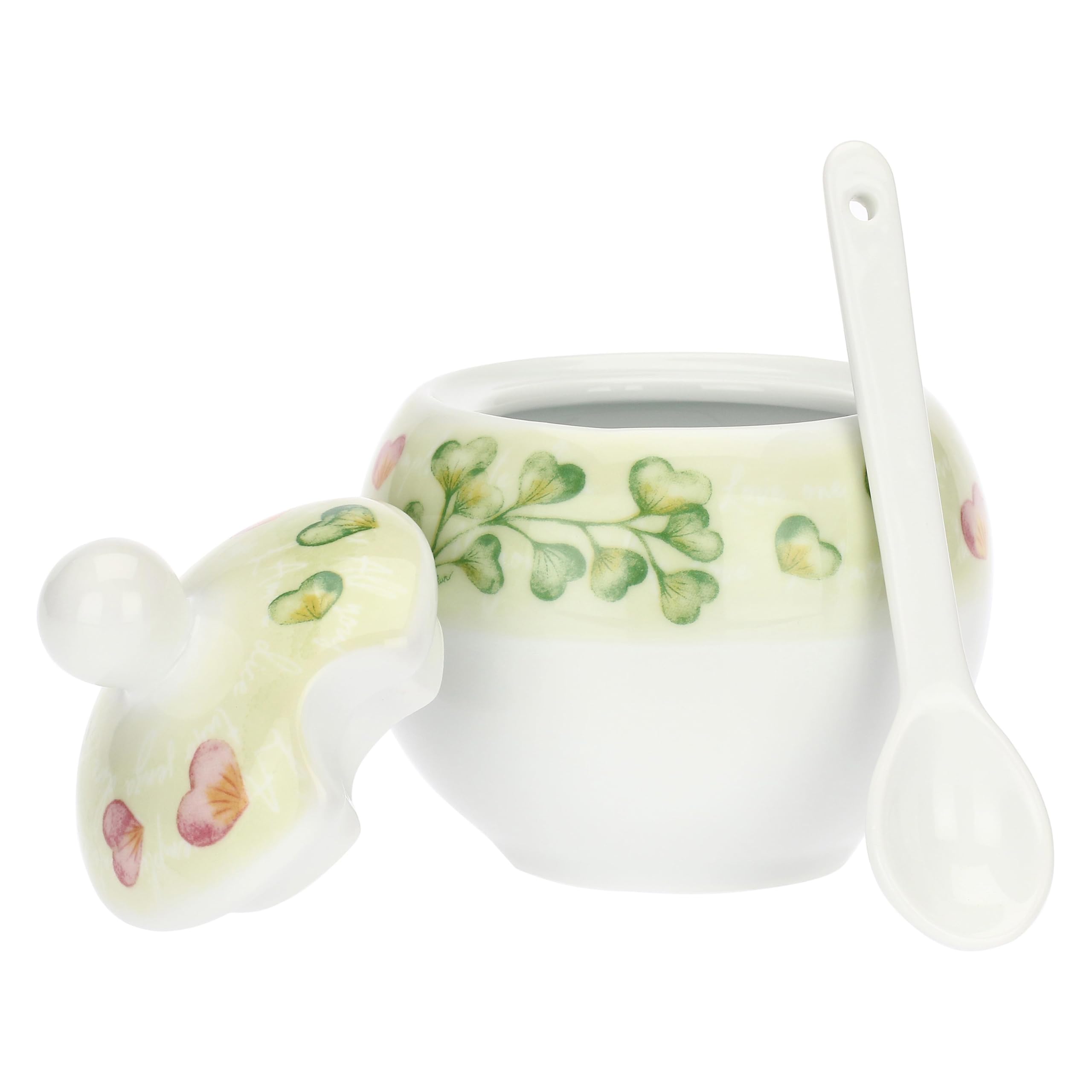 THUN - Zuccheriera con cucchiaino - porcelllana - Collezione Cuori in Fiore - 13 x 6 cm