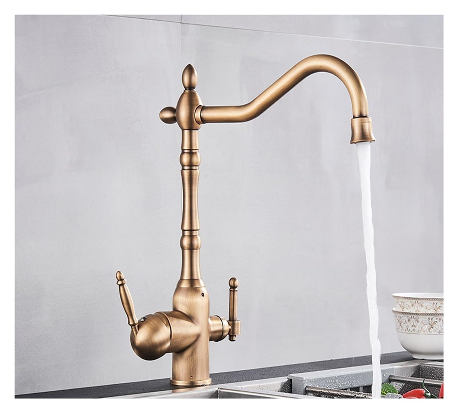 GLETSF 3 Kitchen Mixer Tap With Drinking Water Filter Brass Pullout Spray Faucet 360Swivel Design For Easy Use Durabkitchen Tap For Home & Restaurant,Black+gold,Gold
