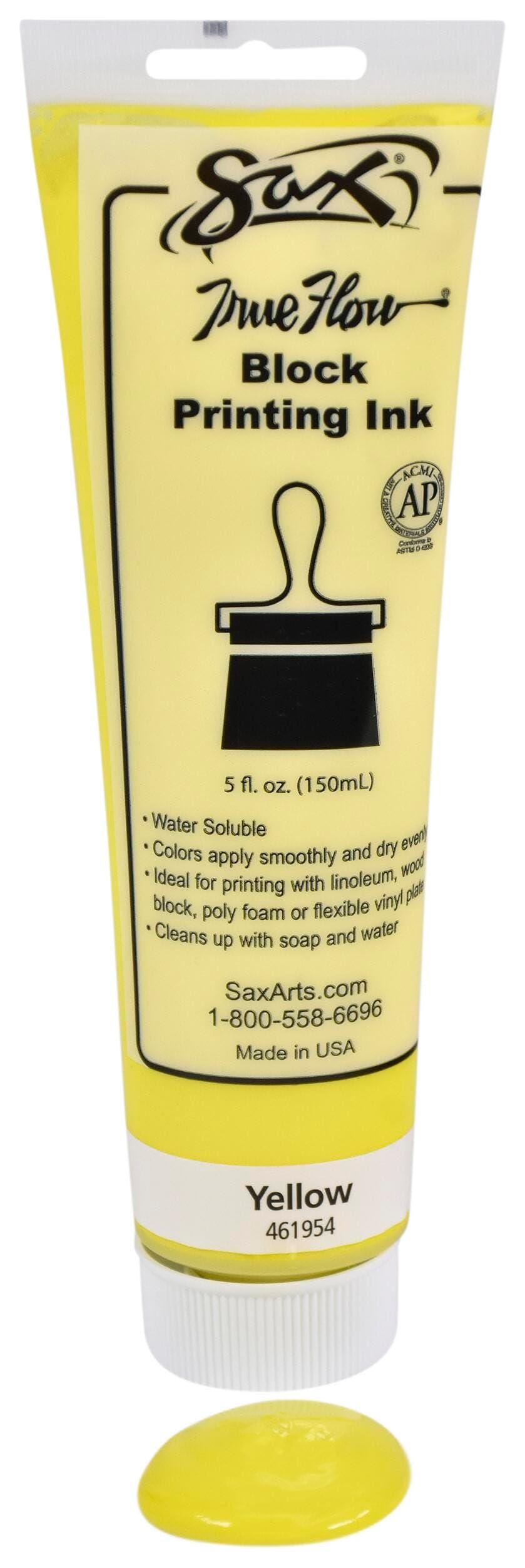 Sax True Flow Water Soluble Block Printing Ink - 5 Ounce Tube - Yellow