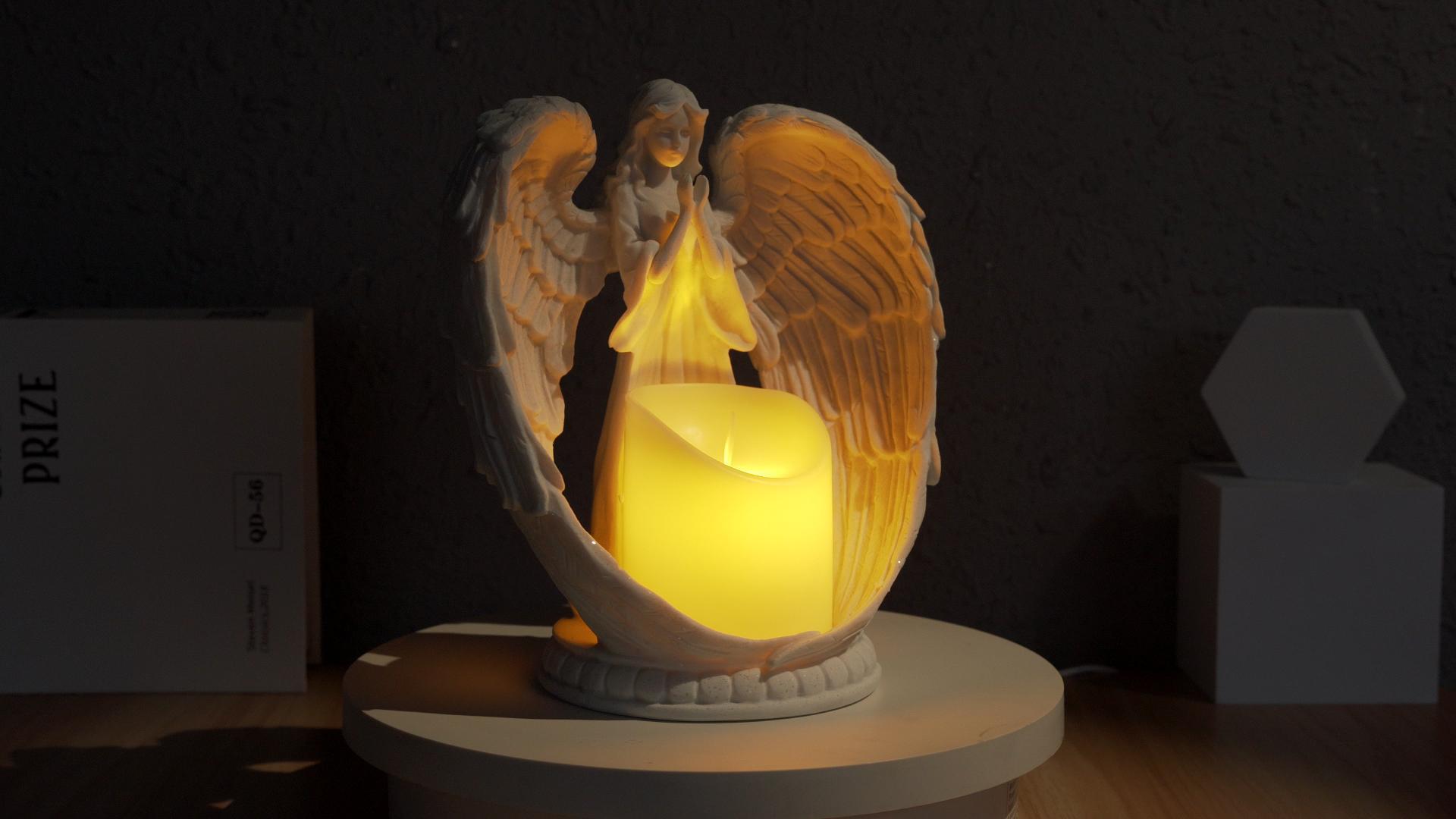 Estatua de ángel con vela LED efecto cielo estrellado 9 in miniatura 7