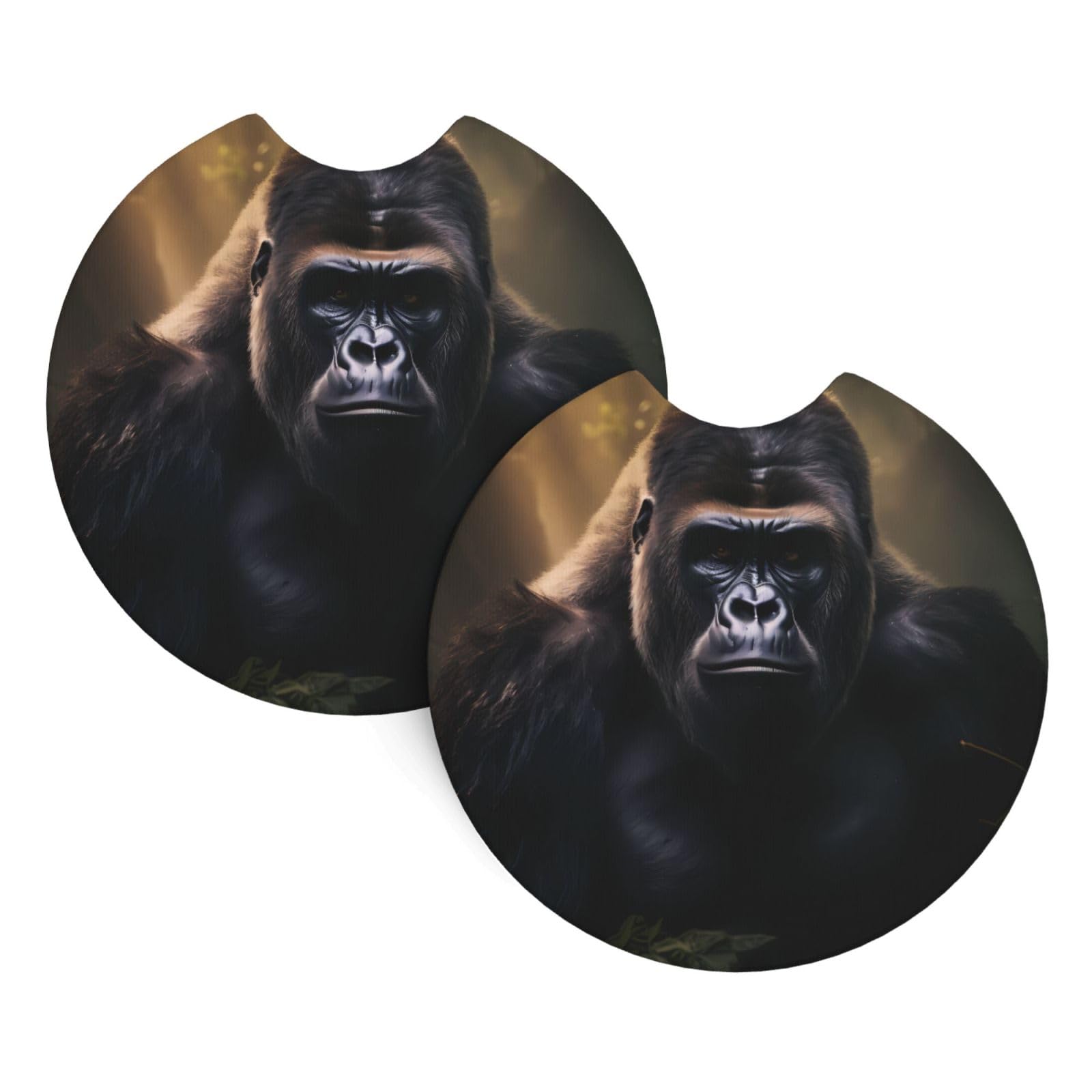 Gorillas Printing Car Coasters 2 Pack - Durable Waterproof, Odorless, Easy to- Interior Car Accessories for Women and Menon