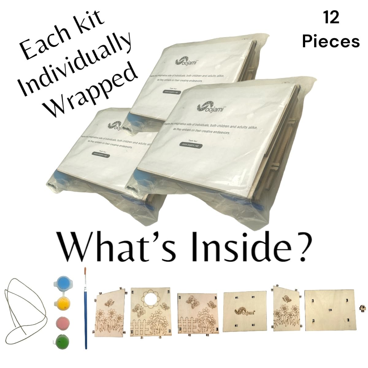 Oojami Kit de manualidades de casa de pájaros de madera: 12 casas de pájaros sin terminar con pinturas y pincel, ideal para niños y adultos, es un gran regalo (bricolaje)
