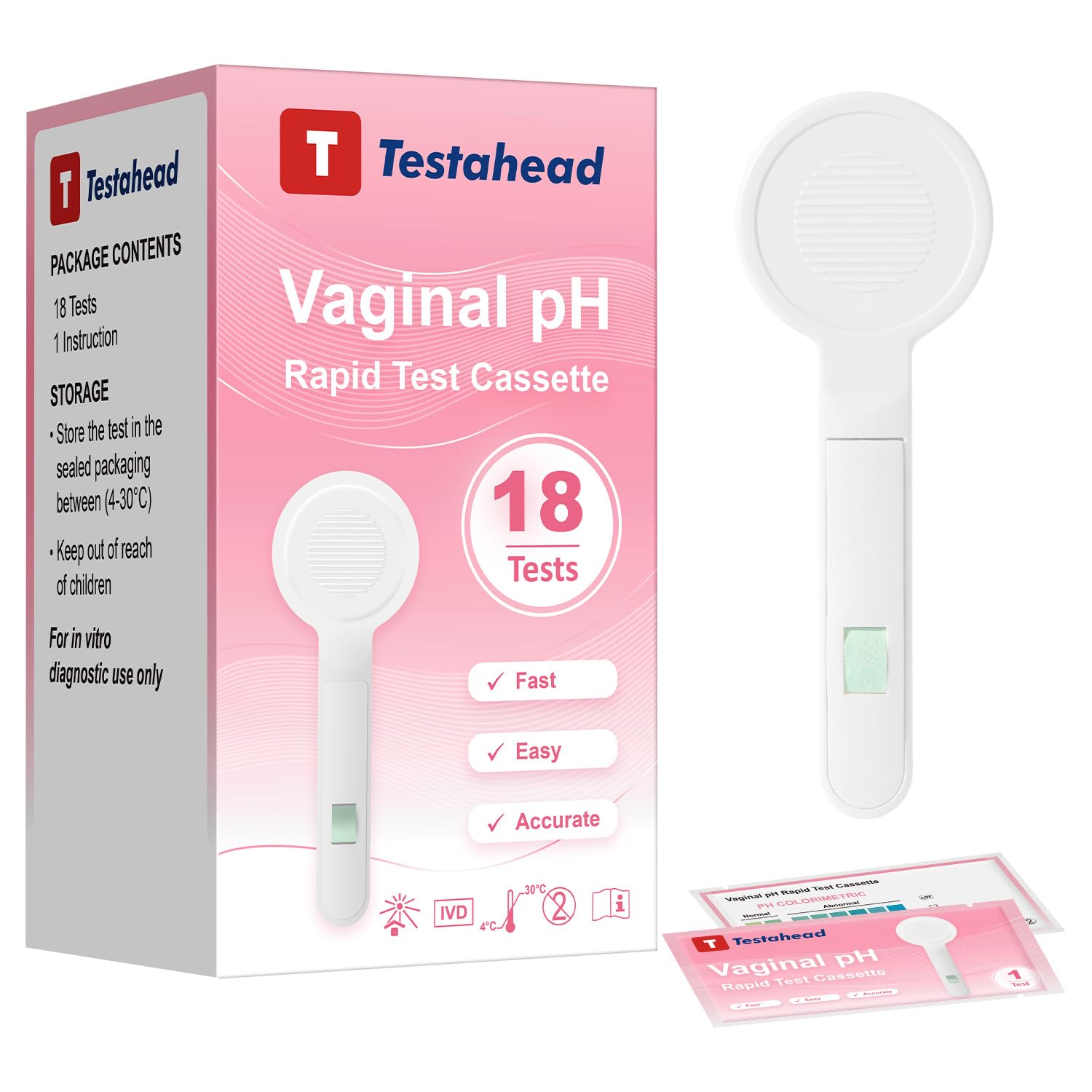 Vaginal pH Test Strips, Feminine Health Vaginal pH Test Strips Kits for Bacterial Vaginitis, Trichomonas Vaginitis, Individual Aluminum Foil Wrapped (18-Packs)