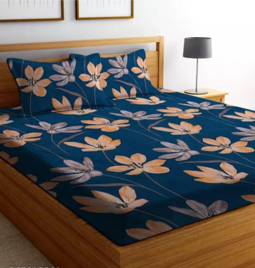 New Town Cotton Feel Glace Cotton Elastic Fitted Printed Queen Size Double Bed Bedsheet with Matchig 2 Pillow Covers Fits Upto 8 Inches Mattress Size Safari 1047-image-46