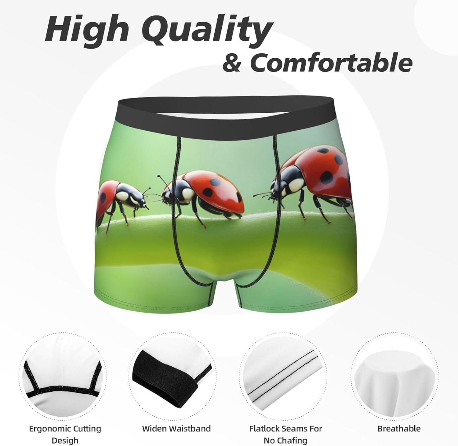 Funny Ladybug Print Men'S Boxer Briefs Soft Breathable Polyester Fabric With Comfortable