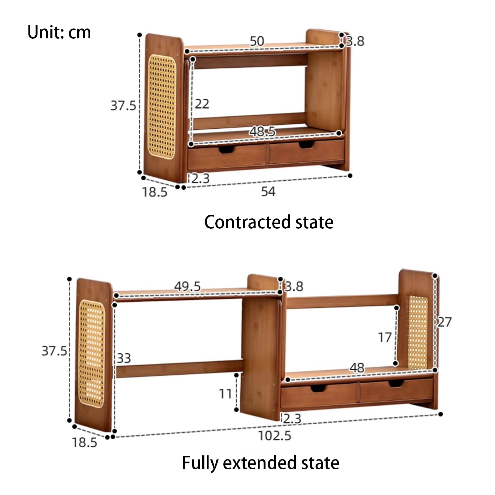 Scaffale per Libri Espandibile in Legno, Scaffale Ufficio Regolabile, Organizzatore Angolare Compatto per Scrivania e Piccoli Spazi walnut Solid wood panel