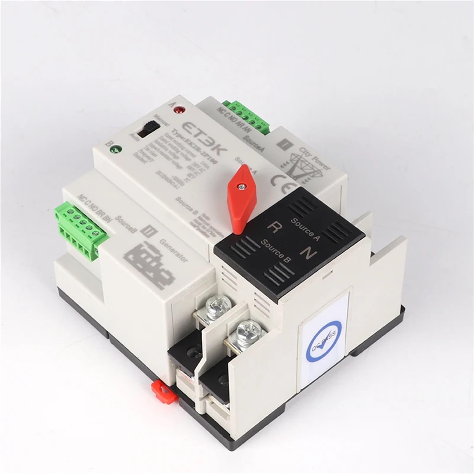 Interruttore di trasferimento automatico a doppia alimentazione 220 V 2P 4P Guida Din ATS City Grid for alimentatore generatore e inverter EK2R(Compatible,100A)