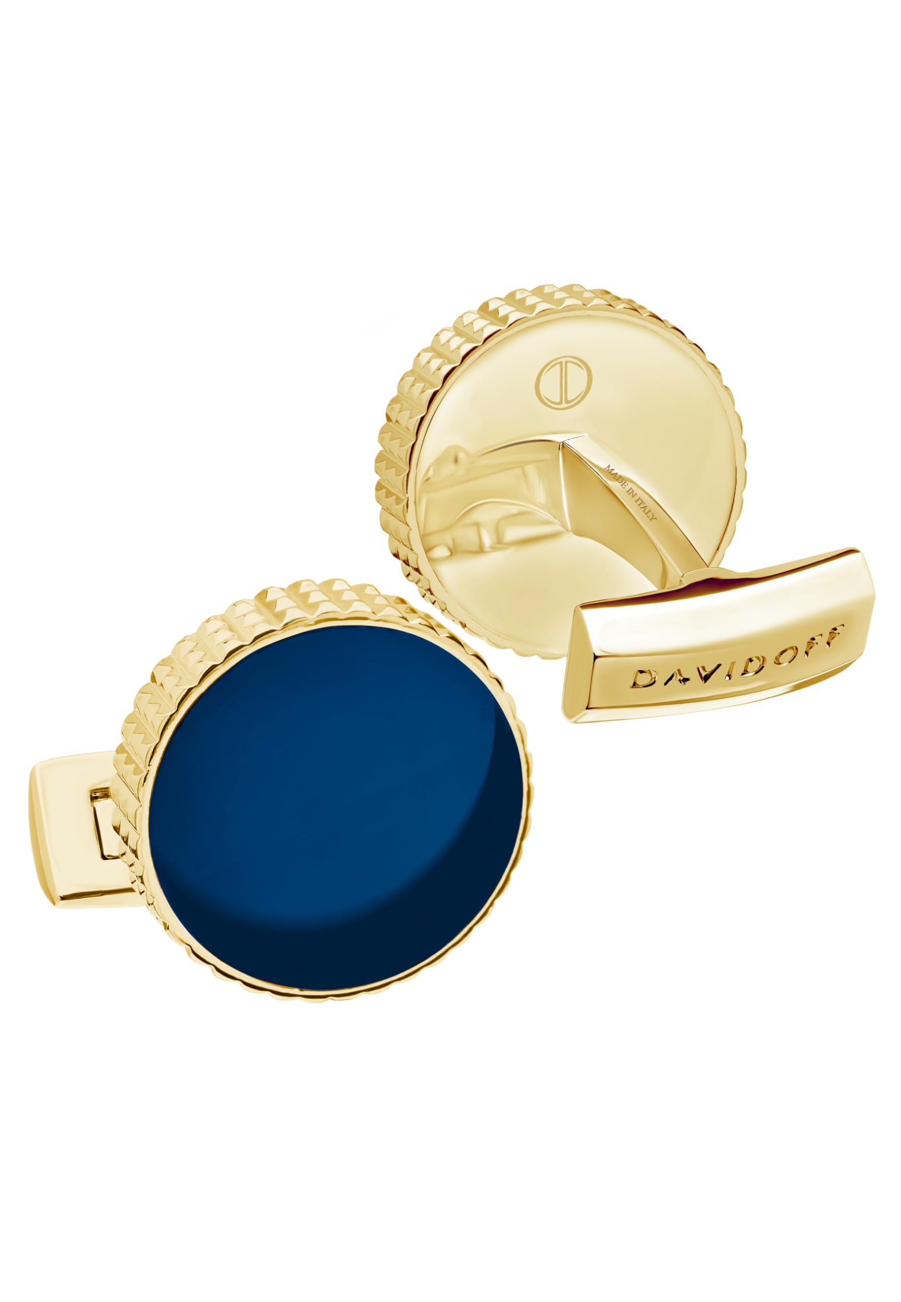 DAVIDOFF PARIS Cufflinks Manschettenknöpfe Blau - vergoldet und blau, rund, für Herren, mit Guilloche-Design - edle Herren - Hochzeits-Accessoires