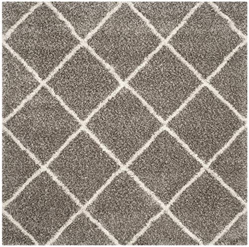 Safavieh Hudson Shag Collection 5' Square Grey/Ivory Sgh281B Modern Diamond Trellis Non-Shedding Living Room Bedroom Dining Room Entryway Plush 2-Inch Thick Area Rug #TOP2
