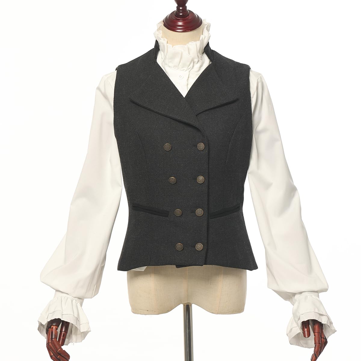 CAMDOM Gilet da donna vintage anni '50, in tweed, slim fit, con scollo a V, doppiopetto, con tasche, senza maniche, giacche