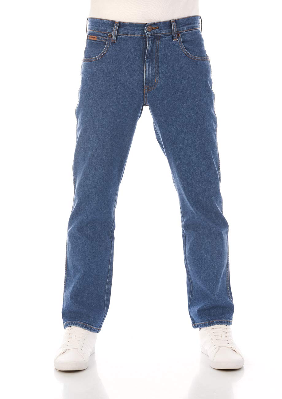 Wrangler Męskie dżinsy Regular Fit Texas Stretch spodnie Authentic Straight Jeans Denim bawełna czarno-niebieskie szare w28 w29 w30 w31 w32 w33 w34 w36 w38 w40 w42 w44