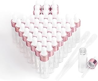 Easeen 50 Pcs Sample Dropper Bottles, 5ml Mini Dropper Bottles with 2 Pcs Plastic Droppers for Traveling Essential Oils DIY Cosmetic Liquid Sample Perfume (Rose Gold)