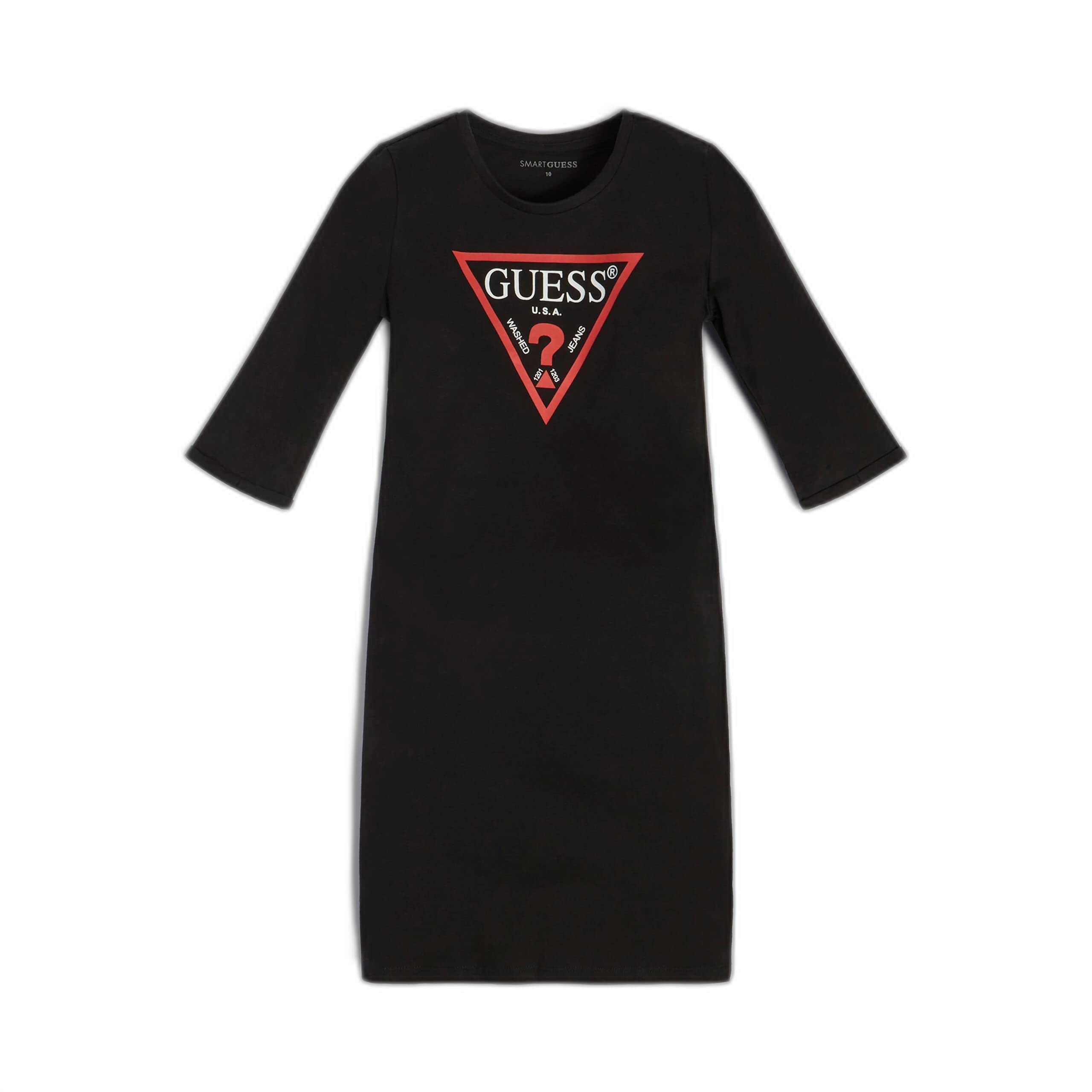 GUESS Girls' One Size 3/4 Sleeve Organic Cotton Triangle Logo Dress
