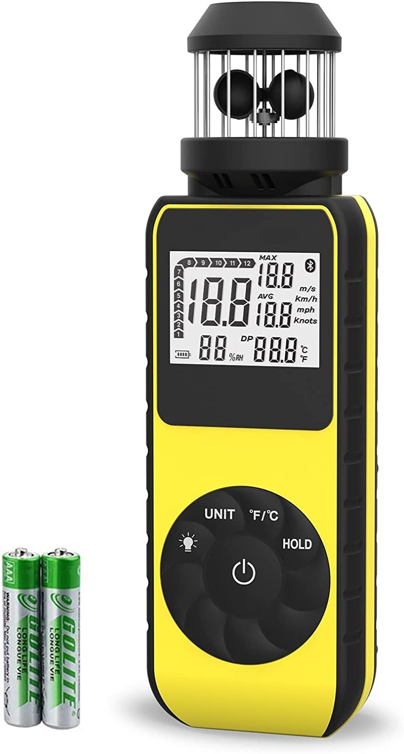 Cup Windmesser Handheld 360° Wind Speed Meter Gauge RQ-881M 0,7-42 m/s Temperatur Kompass für HVAC Segeln Drohnenflug