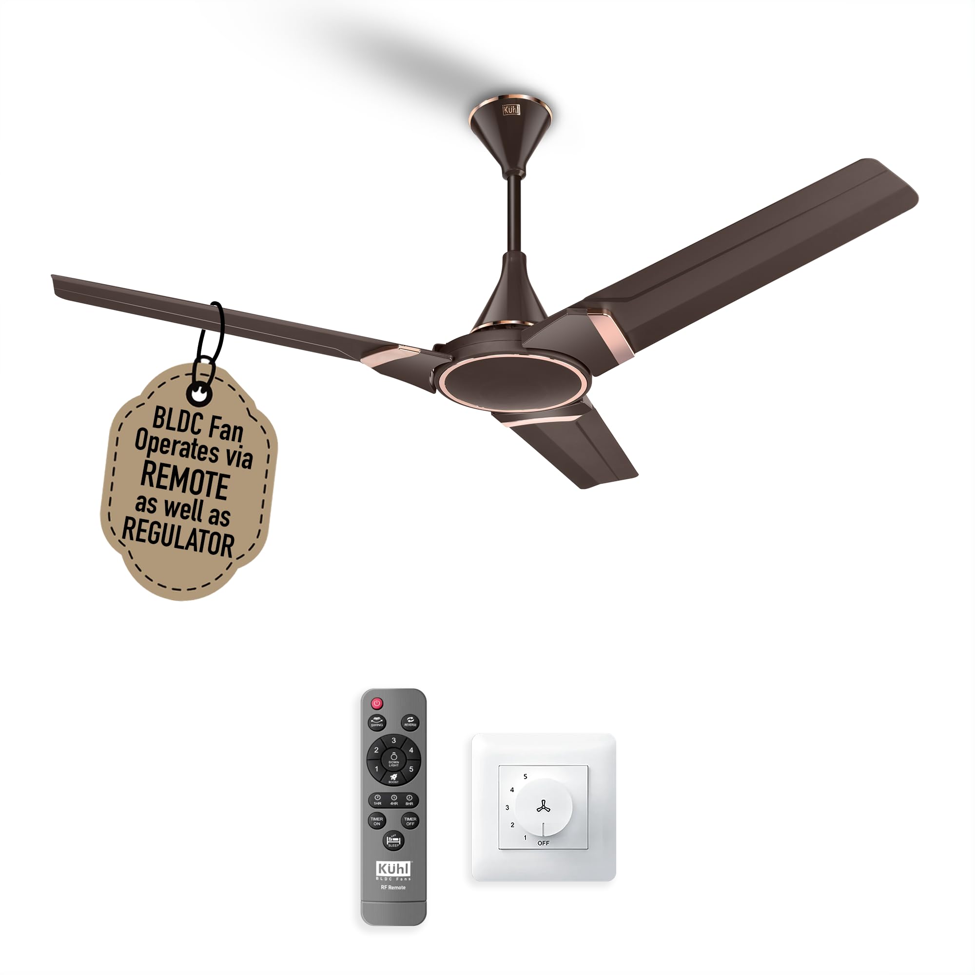 KUHL Prima A3 Duo 1200MM 65% Power Saving BLDC Ceiling Fan | BEE 5 Star Rated & ISI Marked | 29W | High Air Flow & Low Noise | Remote & Regulator Operated | 5 Year Warranty on Motor | Espresso-image-3