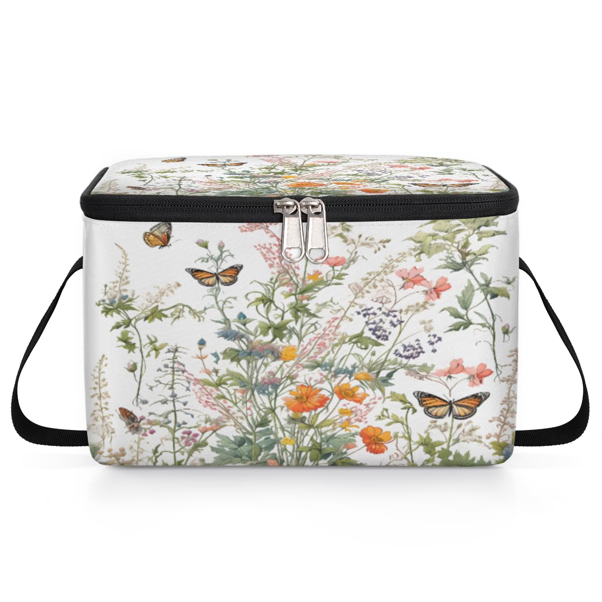 Herbs and Flowers Lunch Bags for Women Men 9 Cans, Hot & Cold Food Delivery Bag Insulated Grocery Bag Insulated Lunch Box Butterfly Cooler Bag for Office Work Picnic Beach