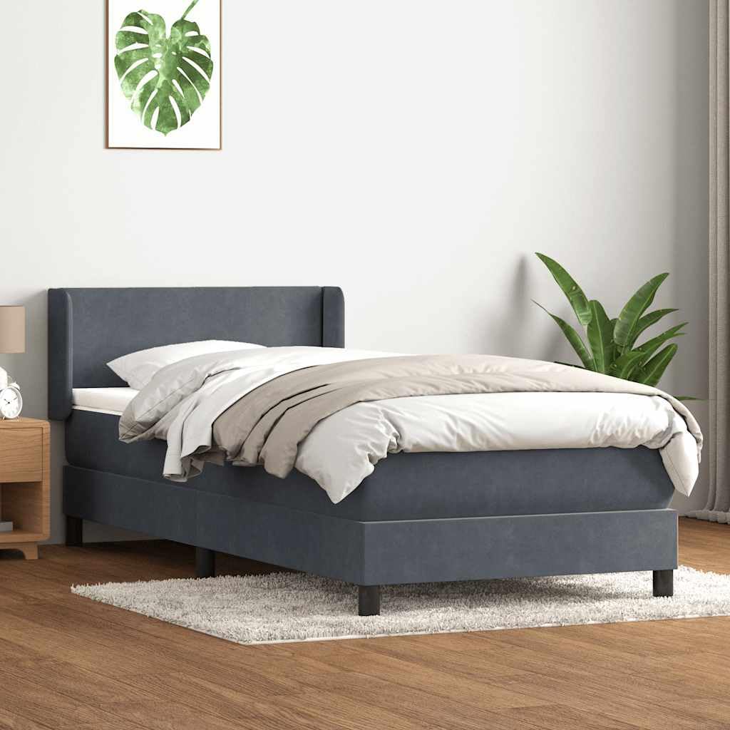 Łóżko kontynentalne z materacem ciemnoszarym, 80 x 220 cm, aksamitne, zagłówek z regulacją wysokości, materac ze sprężynami kieszeniowymi, miękka nakładka na materac, meble do sypialni