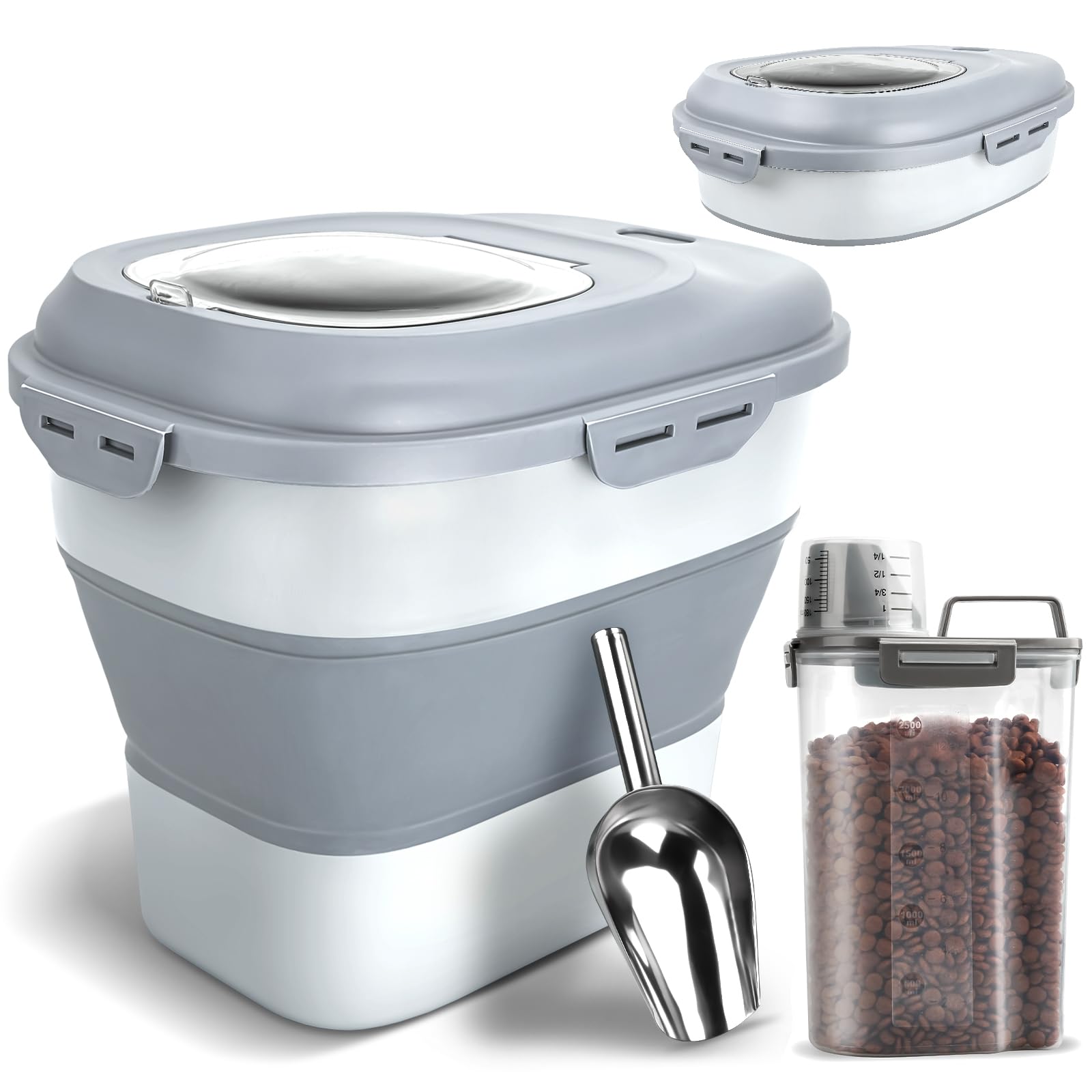 Collapsible Dog Food Storage Container - 13lb To 30lb Airtight With Wheels & Scoop