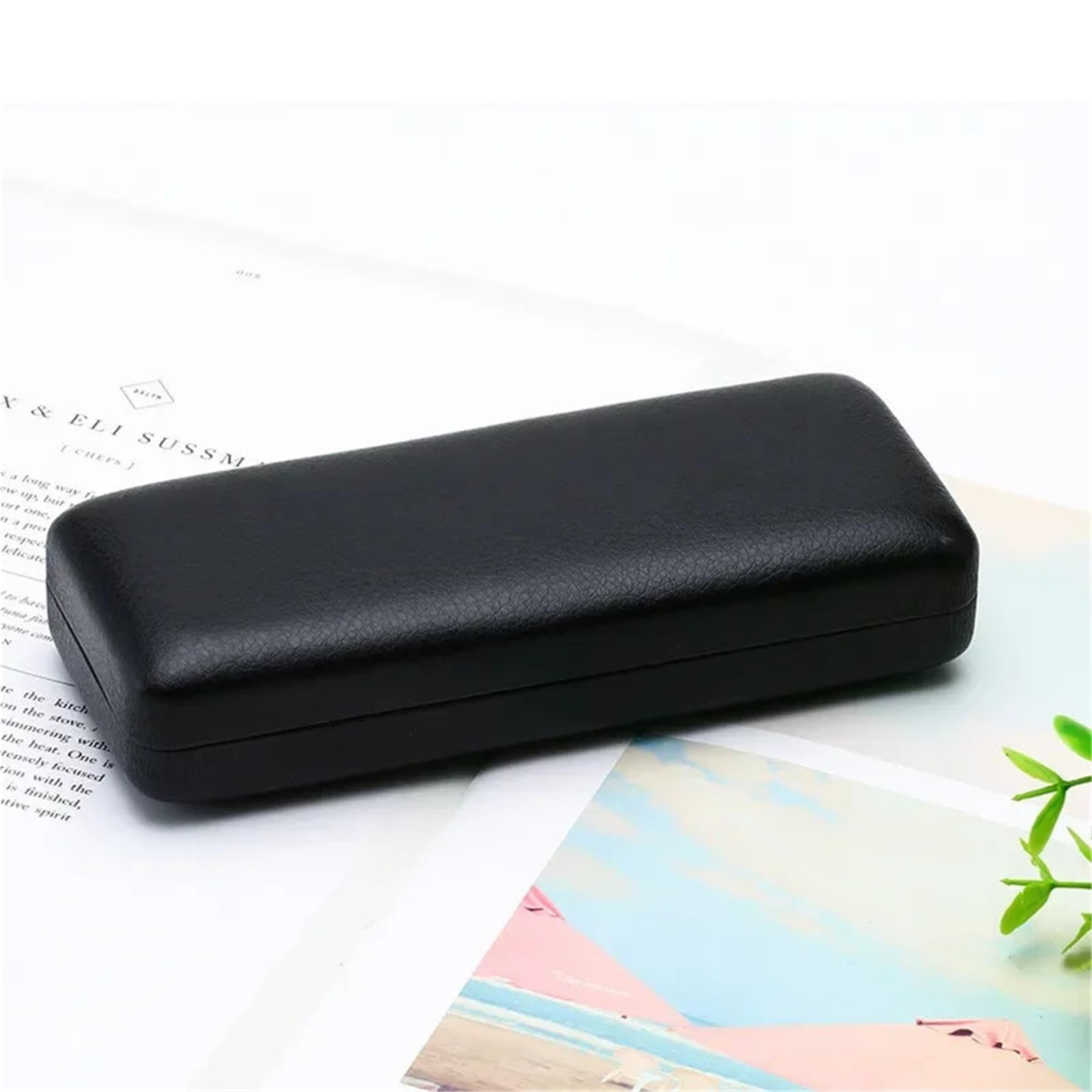 étui à lunettes, Étui à lunettes de soleil carré portable en cuir PU/métal