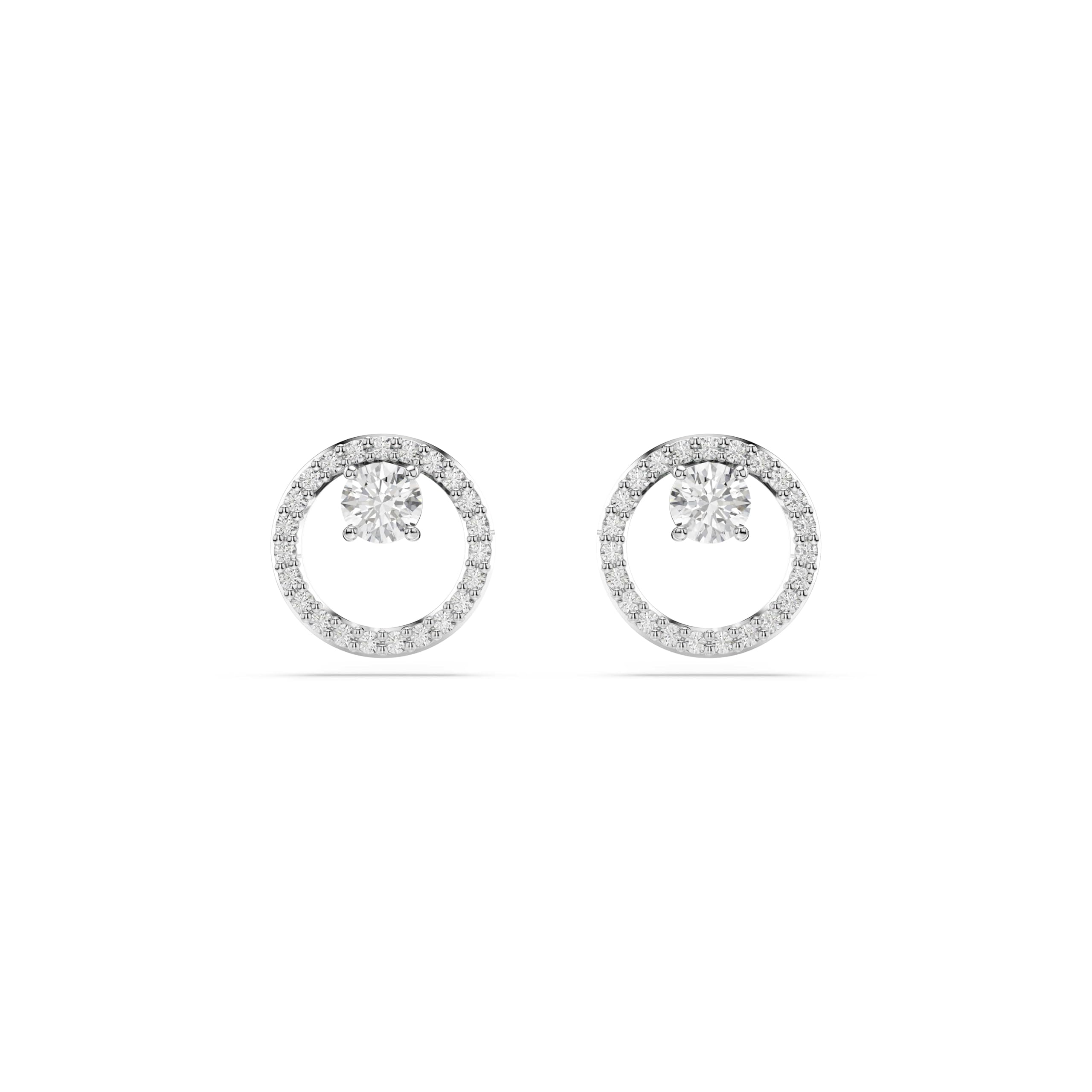 Swarovski Constella Circle Stud Earrings, Pavé Ring of Clear Crystals with Clear Round-Cut Centre Stone in a Rhodium-Finished Setting, Part of the Swarovski Constella Collection