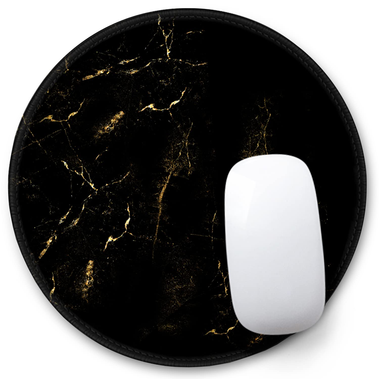 Round Marble Mouse Pad, Modern black Design Gaming Mouse Mat, Non-Slip Rubber Base Portable Mousepad, Circular Waterproof Mouse Pad,Small Size for Office Home Travel8.7x8.7Inch(24 Black Gold Marbling)