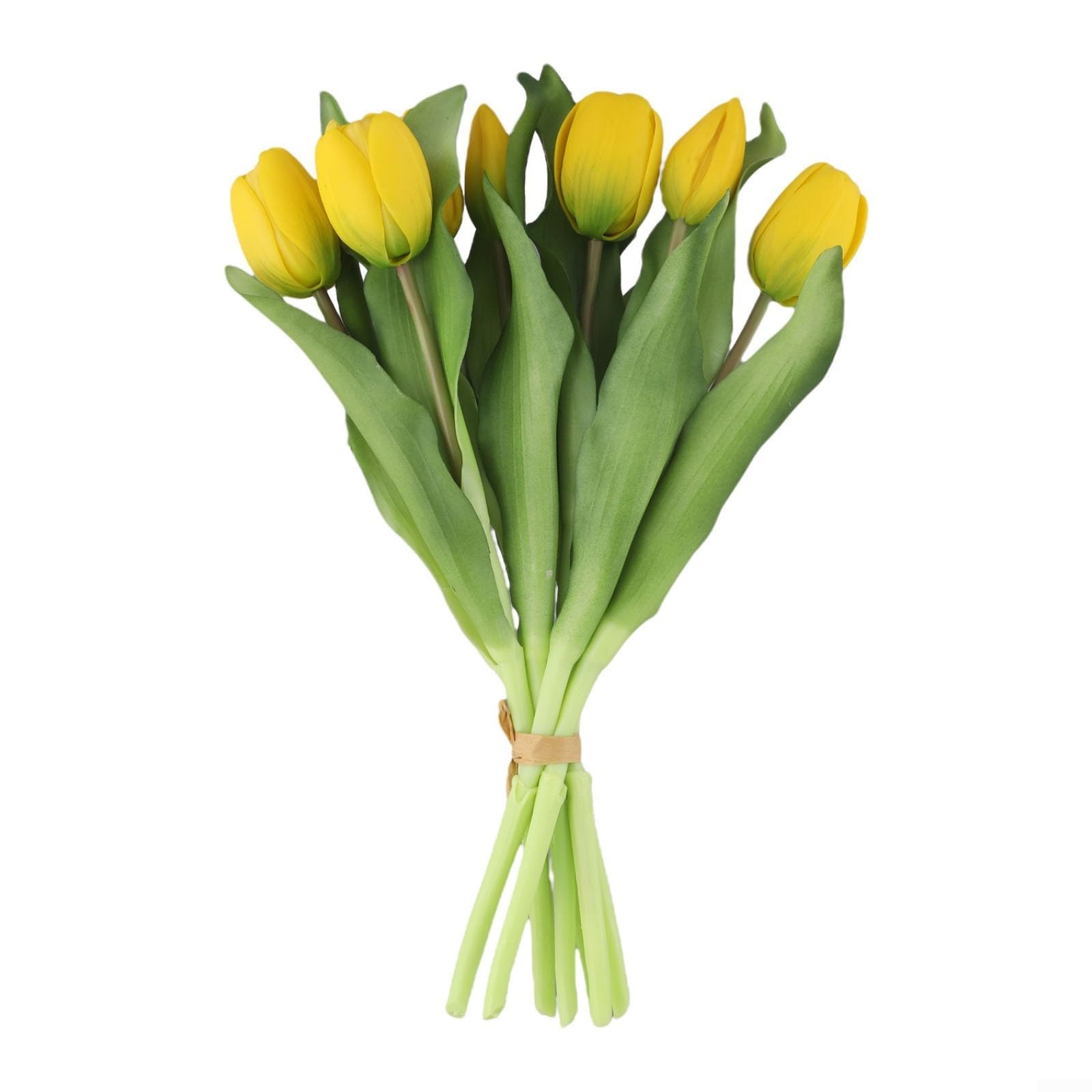 Ramo de tulipanes artificiales, flores falsas de tacto real, material de poliuretano, 7 tallos por paquete, 13 pulgadas de largo, para centro de mesa de boda, decoración de oficina en casa (amarillo)