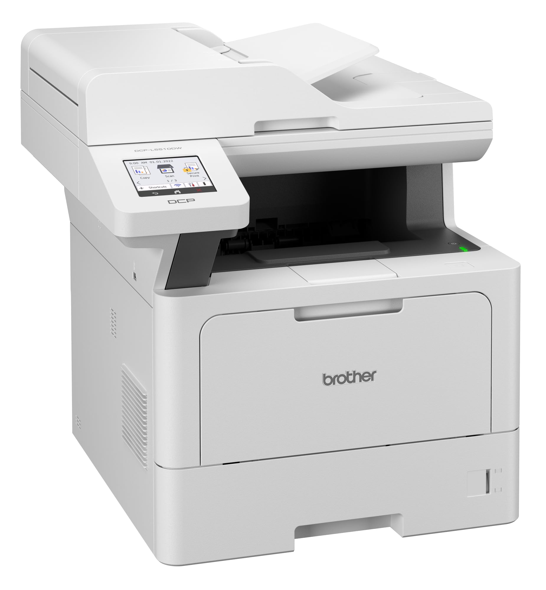 Brother DCP-L5510DW 3-in-1 Multifunktionsdrucker schwarz weiß (A4, 48 Seiten/Min., 1.200x1.200 DPI, LAN, WLAN, Duplex, 250 Blatt Papierkassette) weiß/grau