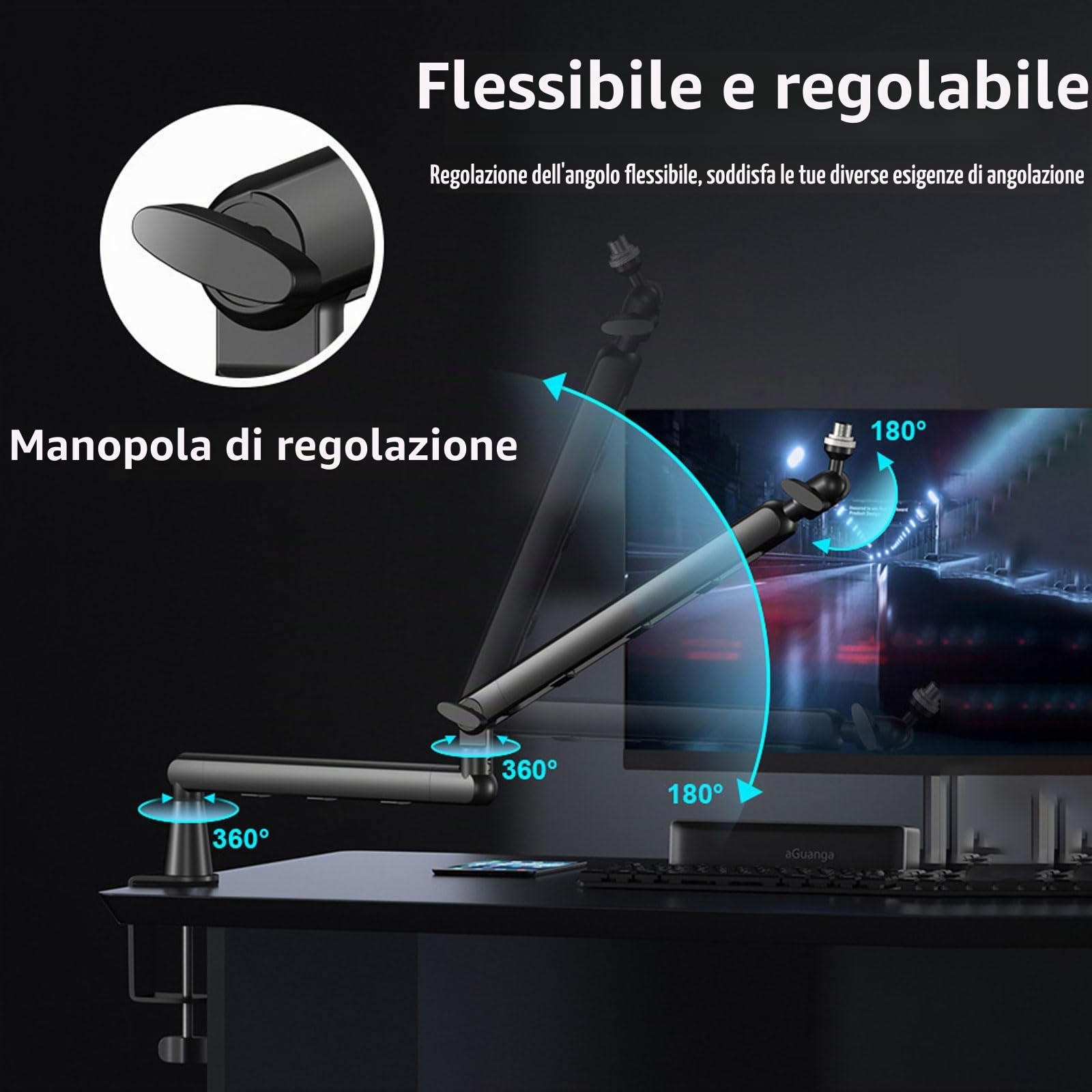 Braccio del microfono, Supporto per Micro a Basso Profilo per Podcasting e streaming, Completamente Regolabile a 360°, per Blue Yeti, Snowball iCE, HyperX QuadCast,SoloCast,Elgato Wave
