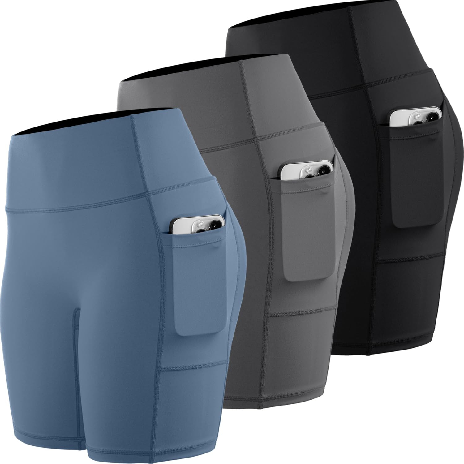 CADMUS Women's High Waist Spandex Yoga Shorts for Bike Running Two Side Pockets