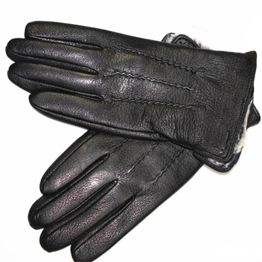 Gants en cuir pour homme avec doublure en polaire fine pour l'hiver et la chaleur et l'épaississement de la moto