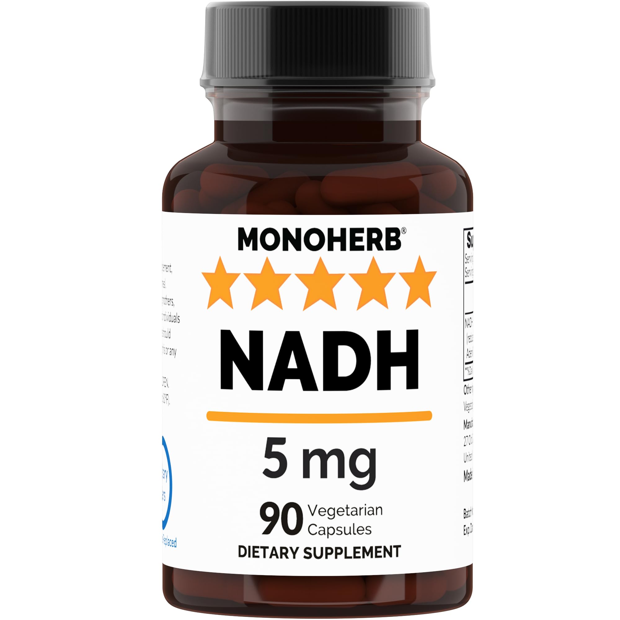 MONOHERB suplemento de NADH 5 mg com 90 cápsulas vegetarianas