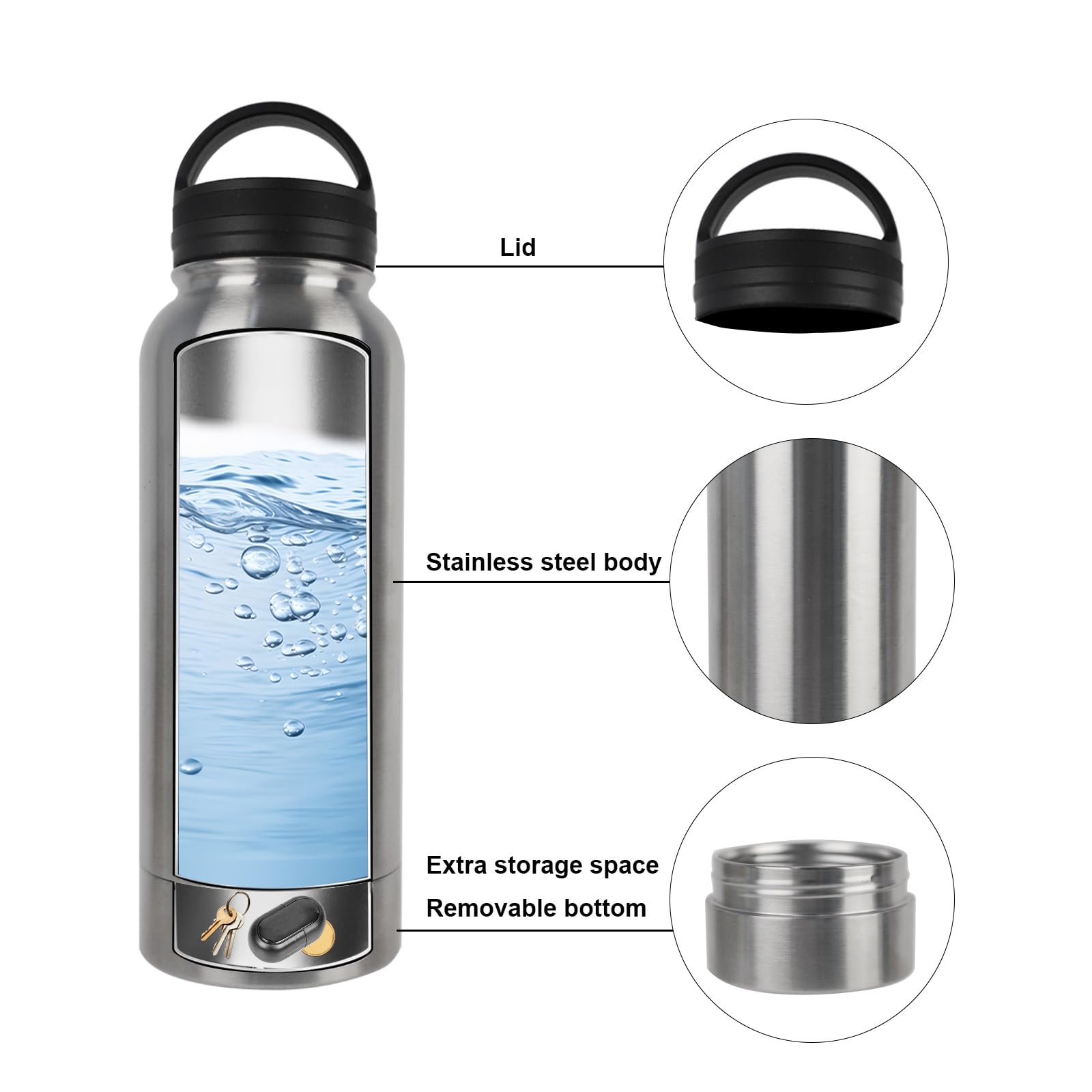 Borraccia con scompartimento segreto kh-Security versione: bottiglia in acciaio inox argento - Berger Camping