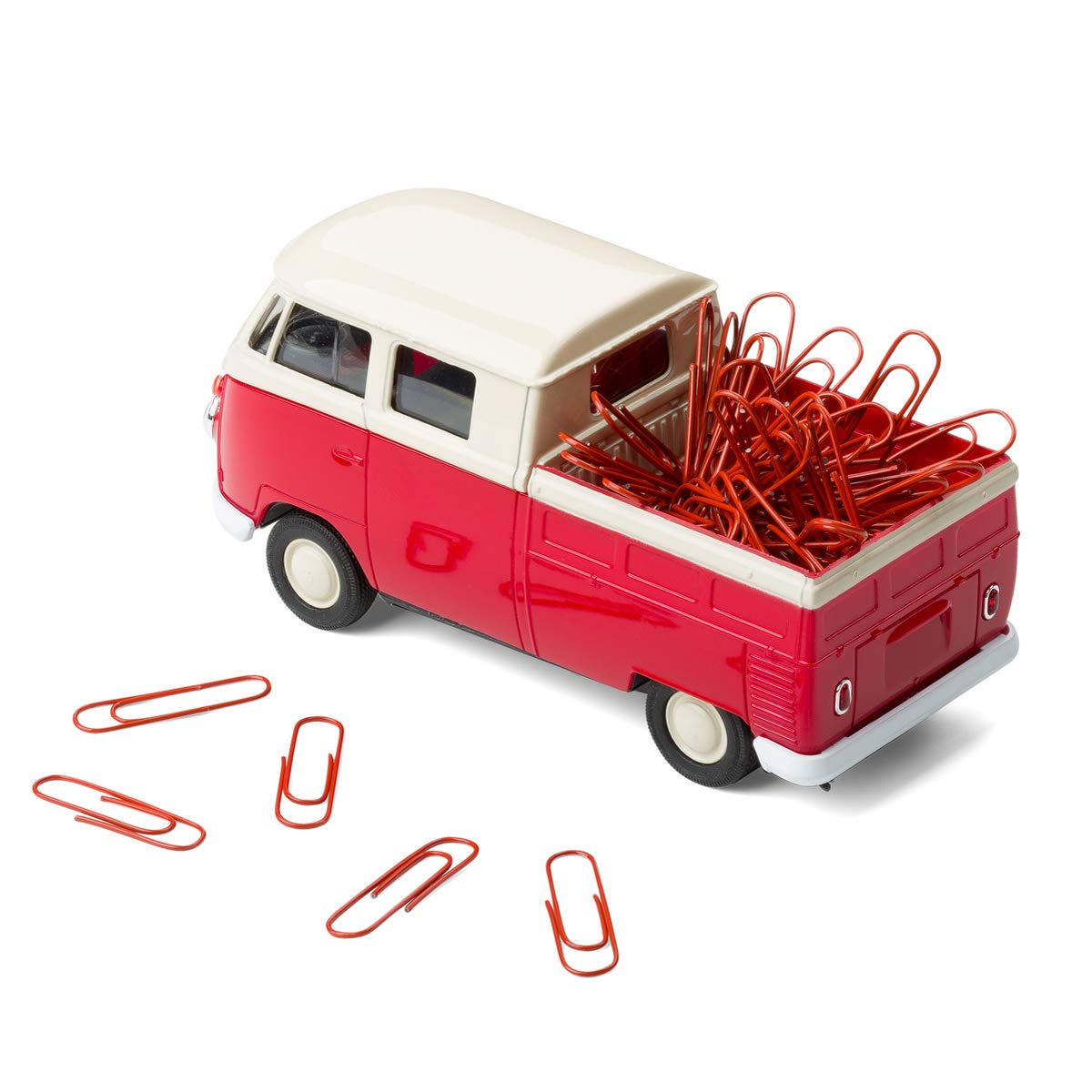Magnetischer Büroklammerspender kompatibel mit VW Bus T1 Transporter Pritschenwagen inkl. Büroklammern – Mobile Office (rot)