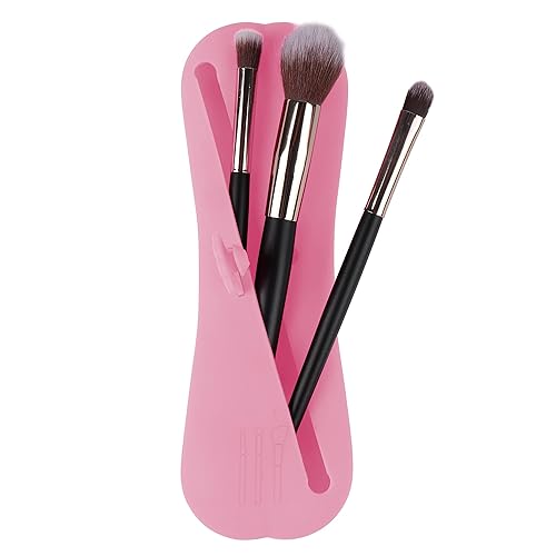 Juego de brochas de maquillaje de silicona, lindo juego de brochas de maquillaje, accesorios de viaje profesionales para mujeres (rosa)