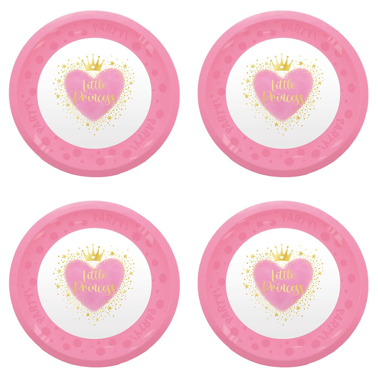 Procos - Little Princess Plastic Plates, Pack of 4, Reusable Party Tableware for Birthday or Theme Party, Little Princess