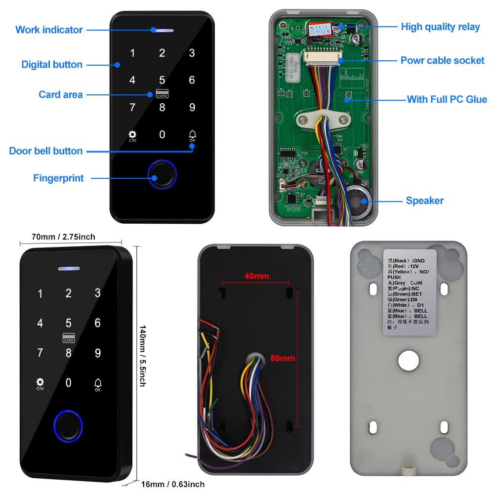 YiToo Tastiera biometrica per controllo accessi con impronte digitali Tuya App Smart NFC Apriporta Impermeabile 13.56 MHz Tastiera RFID con Wiegand 26 Bit Output/Input