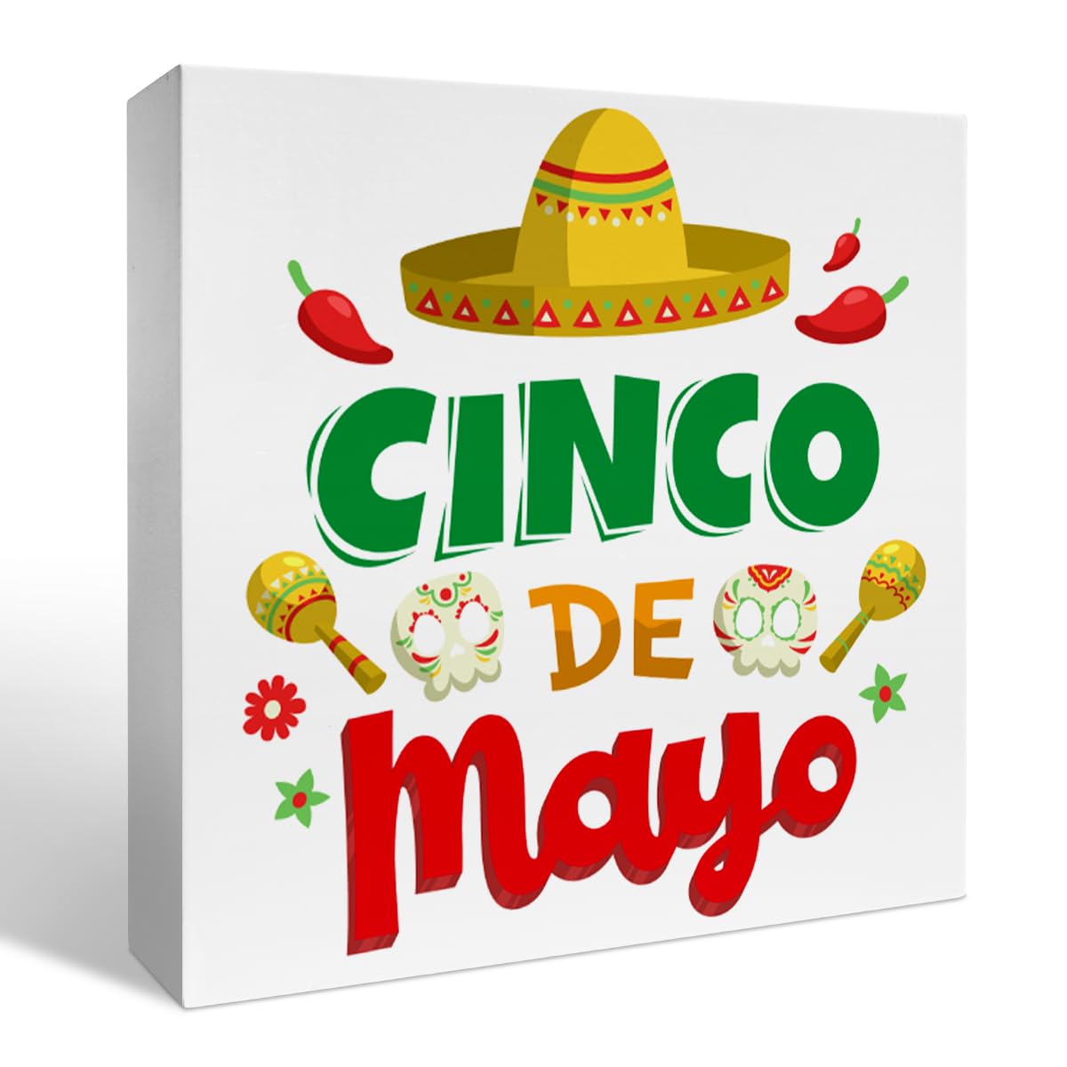 Mexican Fiesta Desk Decor, Mexico Fiesta Decoration Cinco De Mayo Mexican Festival Decor for Home Kitchen Wooden Box Sign, Cinco De Mayo