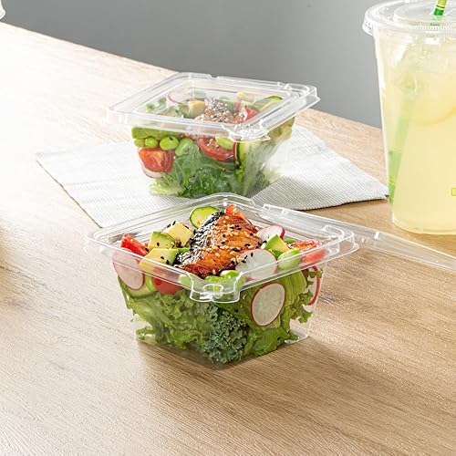 Miniatura 7 de Tamper Tek - Recipientes cuadrados para llevar de 12 onzas, 100 cajas duraderas de ensalada para llevar, a prueba de manipulaciones, congelables,