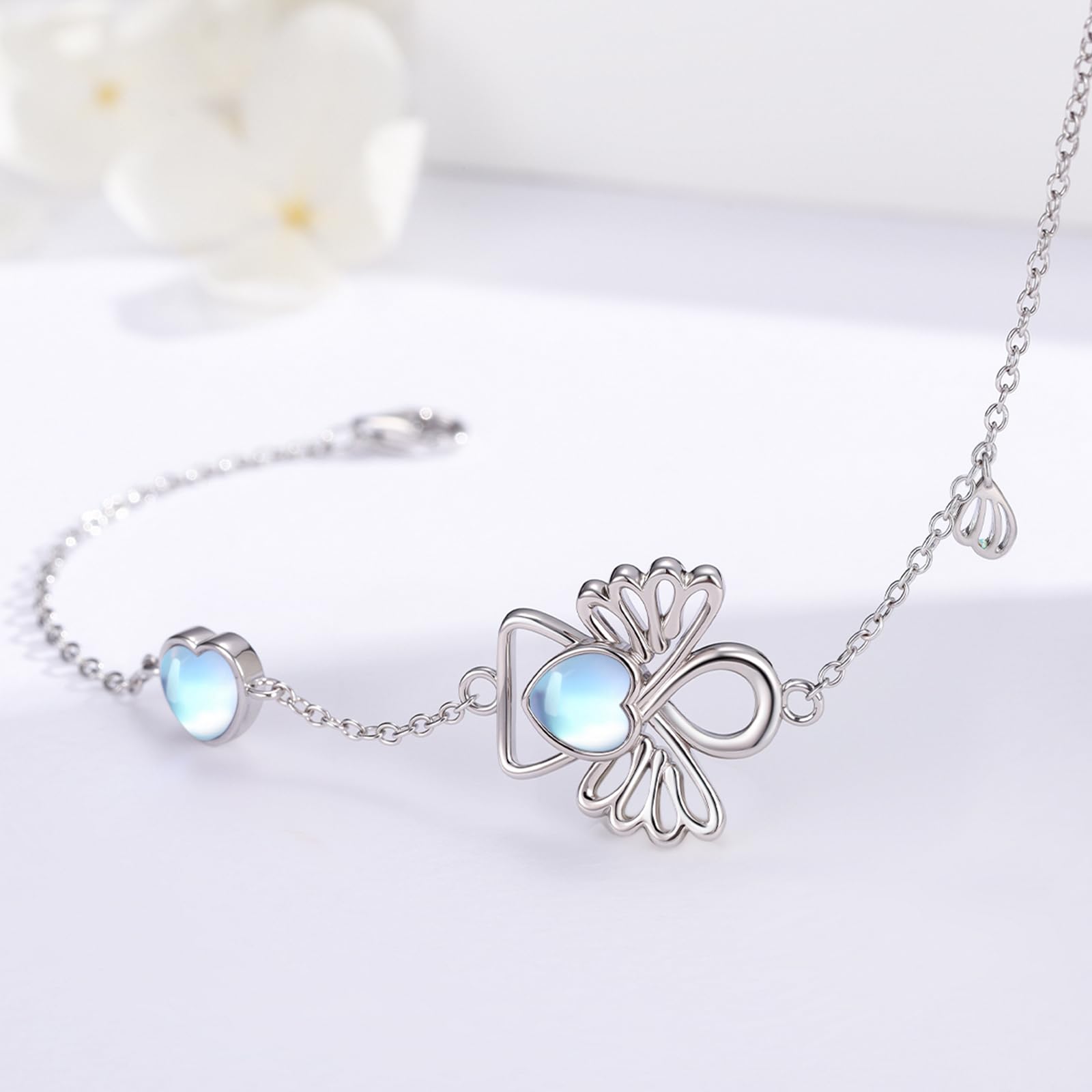 OHAYOO Delphin/Fuchs/Fatima/Schutzengel/Mondstein Armband 925 Sterling Silber Verstellbarer Armbänder Tier Schmuck Weihnachten Geschenke für Damen Mädchen Kinder