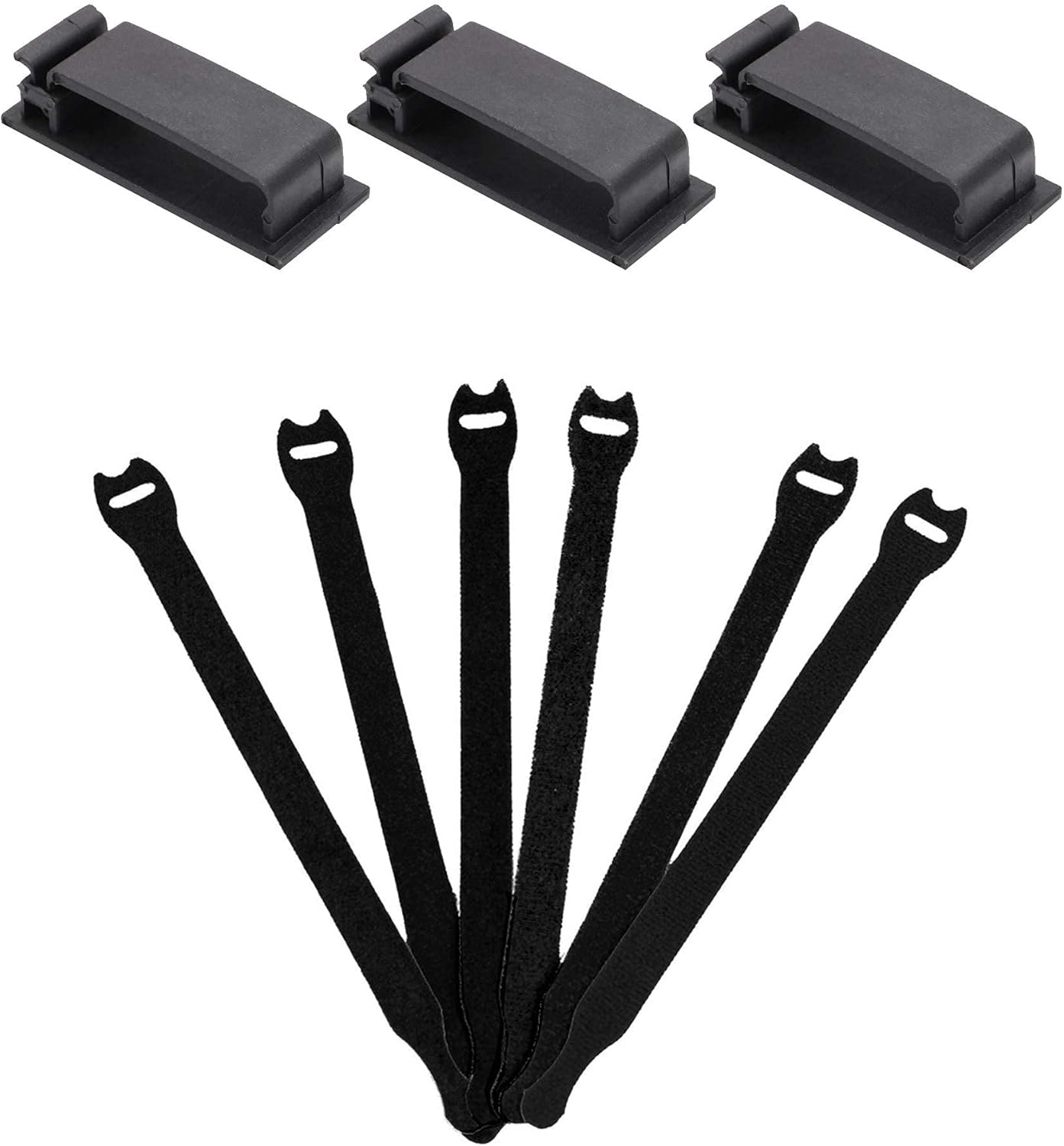 ENVISIONED Black Multipurpose 3M Adhesive Cable Clips Bundled with 1/2" x 8" Black Cable Ties