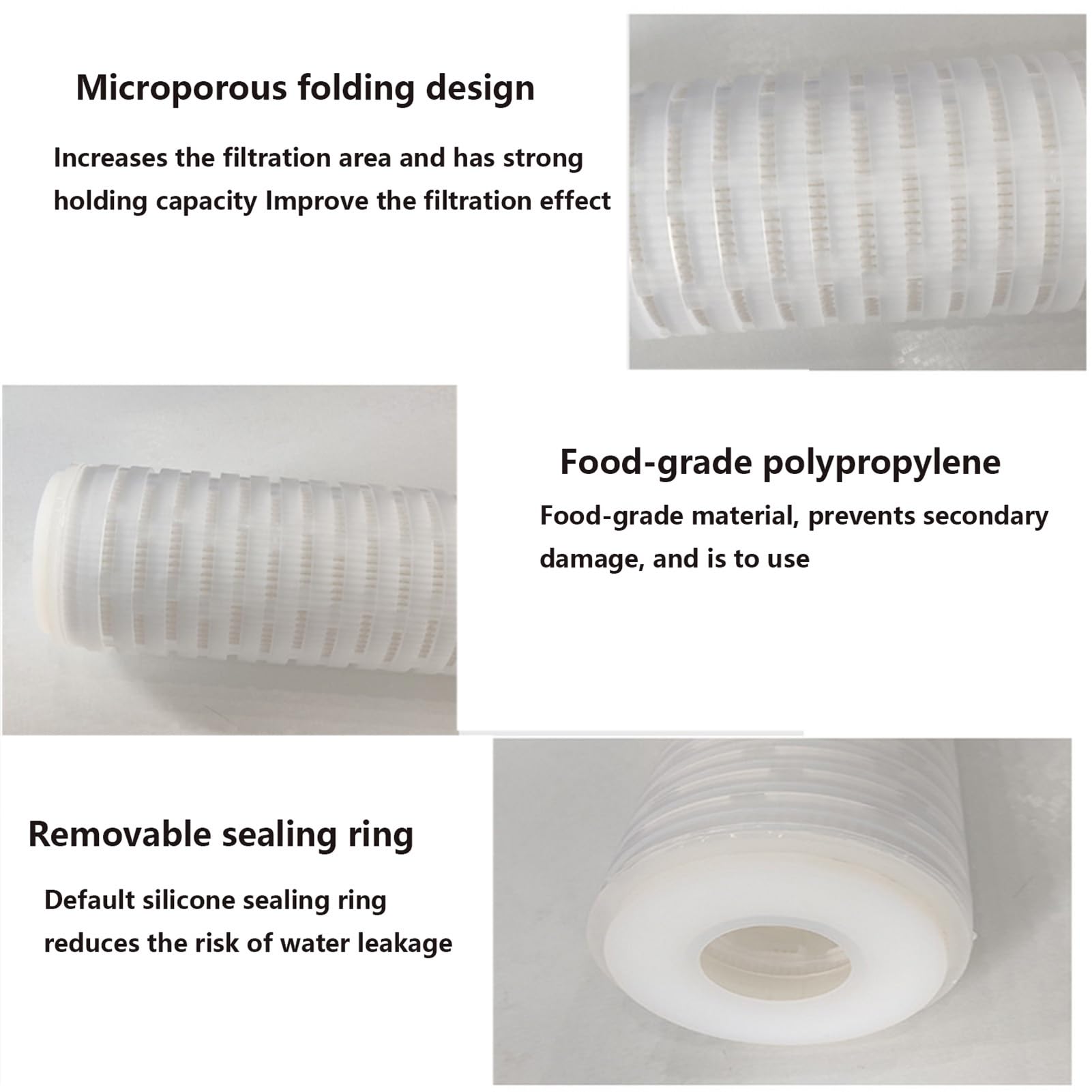 Elemento filtrante in Cotone PP Piegato da 10 Pollici, Alta precisione, Flusso Elevato, Filtro per lavello di Ricambio da 4 Pezzi, per Acqua Domestica/Industriale(1 microns)