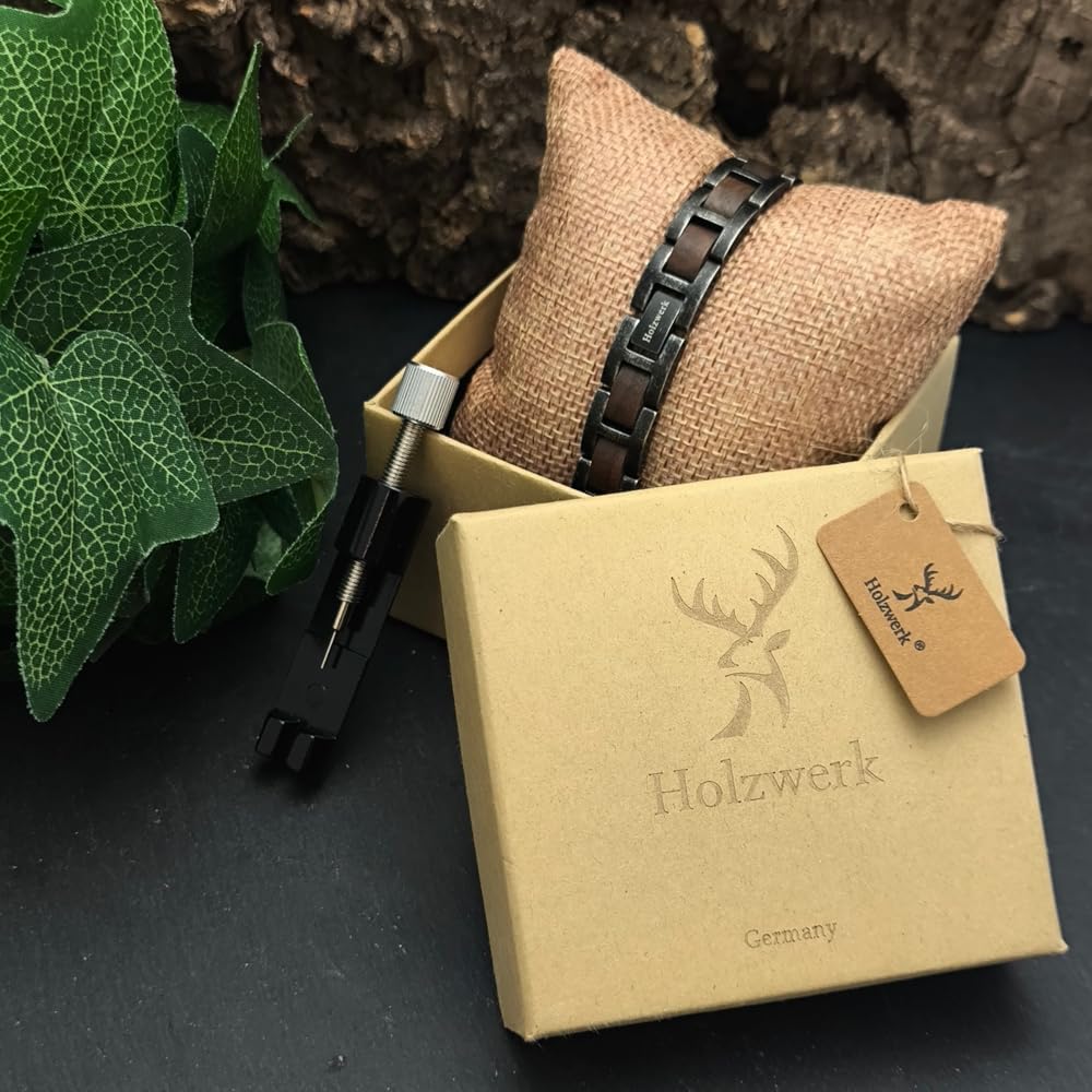 Holzwerk MASCHSEE Natur Holz Armband für Damen und Herren Holzarmband Herrenarmband Damenarmband Schwarz Braun Einstellbar inkl. Armbandkürzer und Aufbewahrungsbox